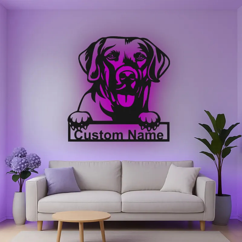 Custom Labrador Retriever Led Light Metal Wall Art Personalized Dog Lover Gift Living Room Pet Decor