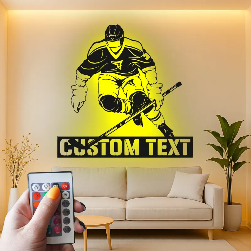 Personalisierte Hockey Wandkunst | Individuelles LED Metallschild für das Spielzimmer | Geschenk für Hockeyspieler