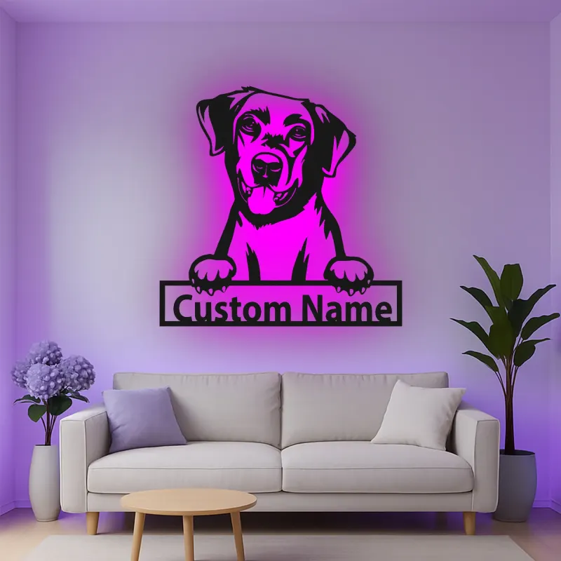 Insegna in metallo LED personalizzata per cani - Regalo per genitori di animali - Decorazione per soggiorno per amanti dei cani 1