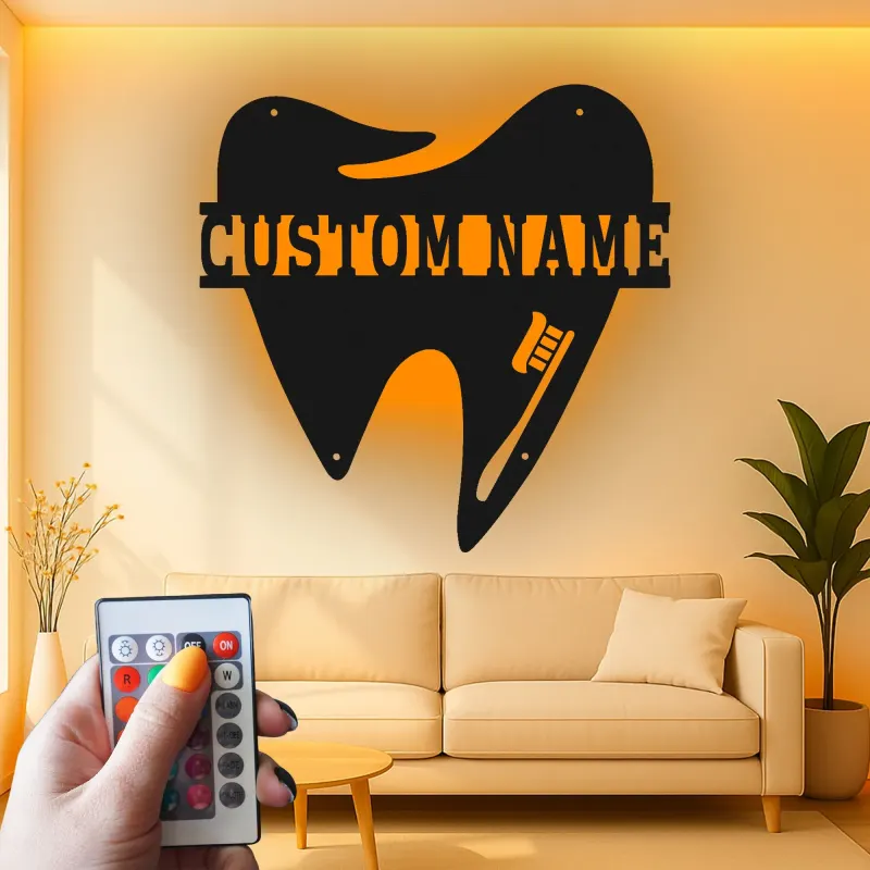 Insegna in metallo LED personalizzata a forma di dente decorazione ufficio dentistico regalo insegna per clinica dentale