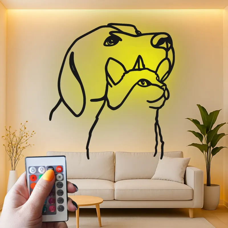 Cartel de metal personalizado con silueta de perro y gato y luz LED, regalo para amantes de mascotas, decoración para salón u oficina