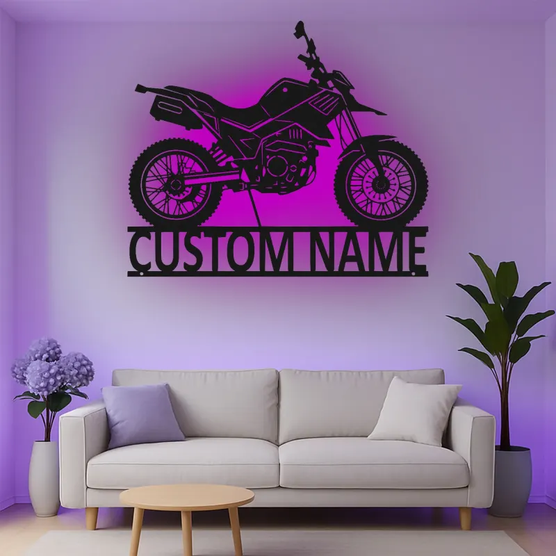 Insegna in metallo personalizzata moto con luce LED regalo per appassionati di motociclette, decorazione per garage o man cave