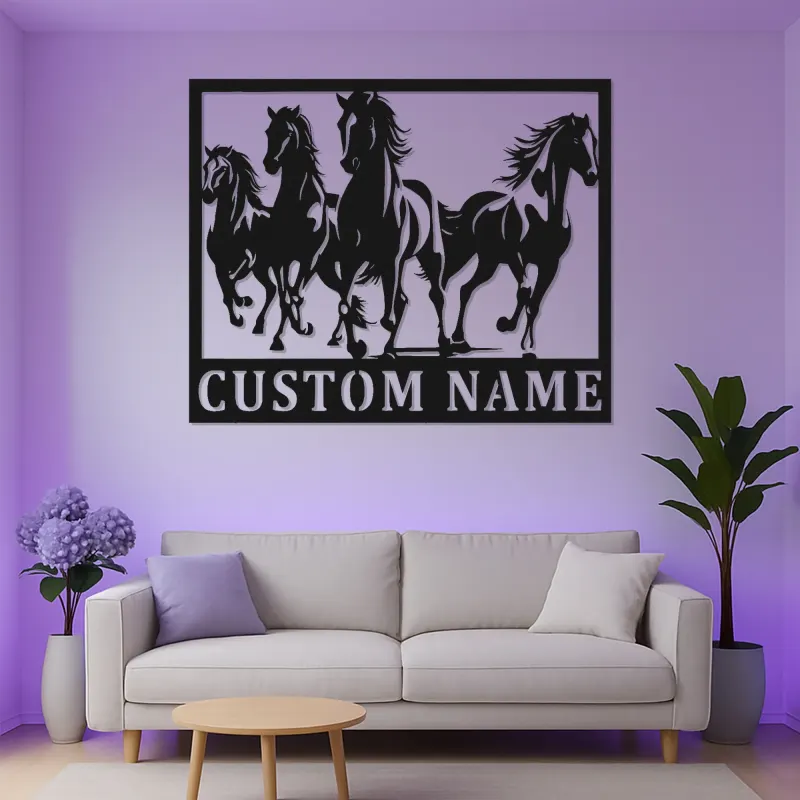 Insegna in metallo personalizzata con LED per cavallo | Arte murale equestri personalizzata | Decorazione per ranch e fienile per amanti dei cavalli