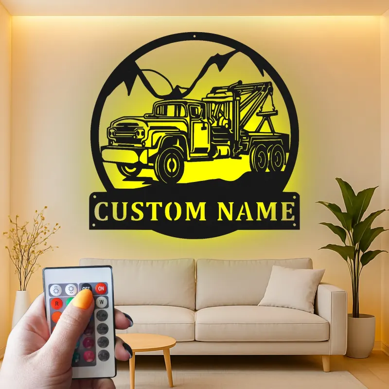 Personalisierte Abschleppwagen LED-Leuchtschilder | Individuelle Metall-Wandkunst für die Garage | Retro Mechaniker Geschenk | Vintage Garage Dekor