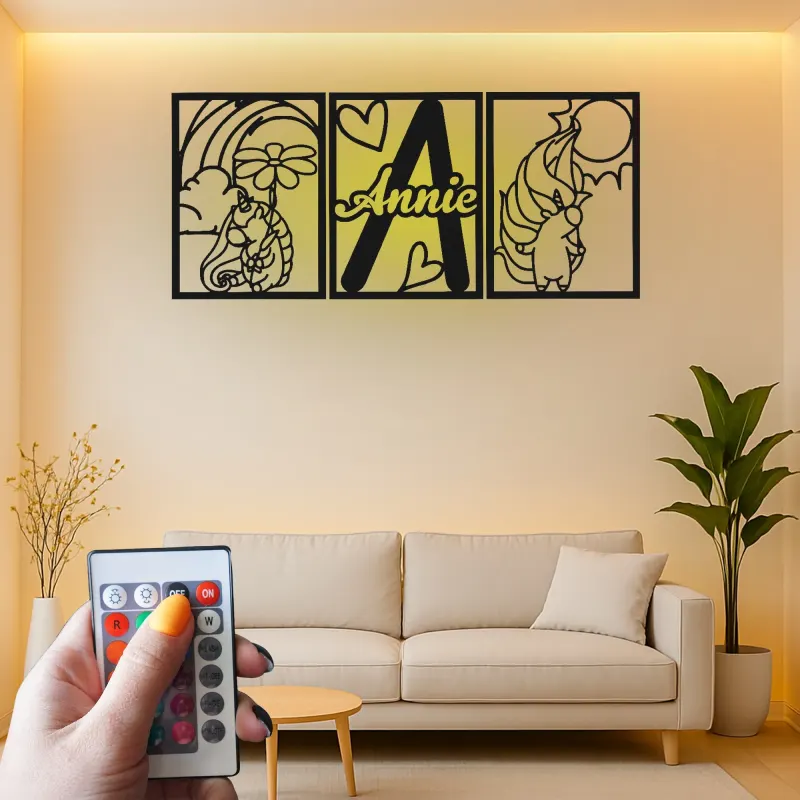 Custom Unicorn Led Light Metal Wall Art Personalized Gift for Kids Bedroom Decor with Name and Initial