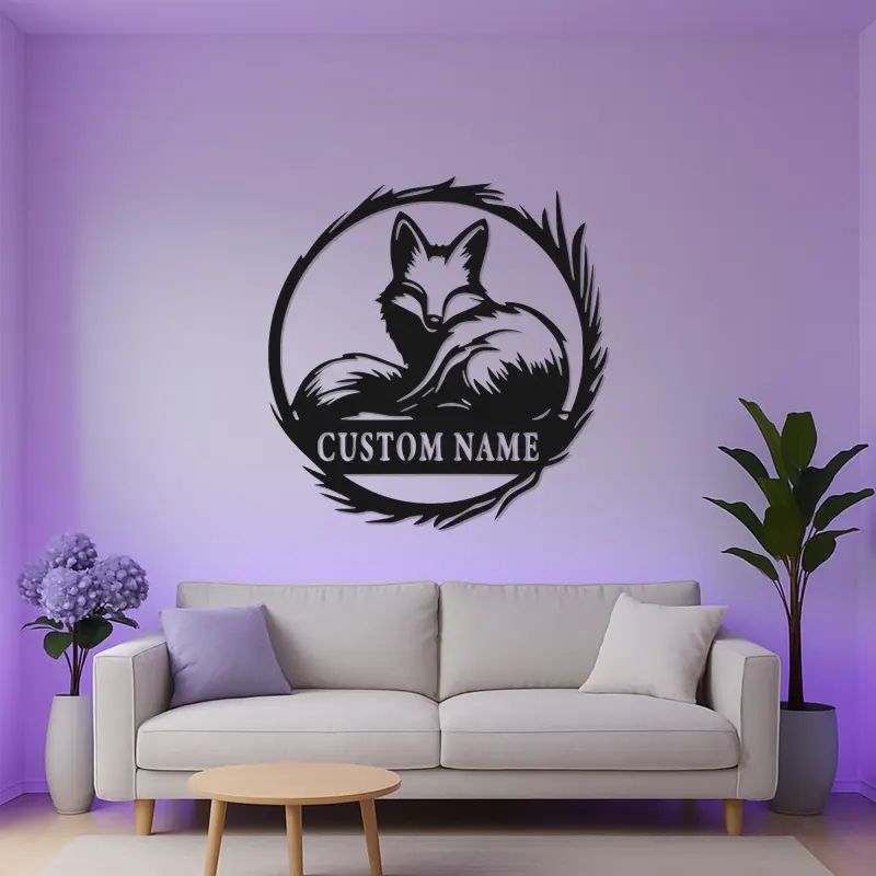 Enseigne renard LED en métal sur mesure | Décoration murale faune personnalisée | Décor rustique avec prénom pour chalet ou maison | Cadeau pour amoureux de la nature