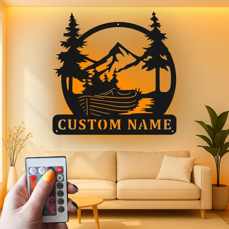 Personalized Mountain Metal Sign | LED Wall Art for Cabin Decor | Rustic Nature Scene for Lodge, Office & Home