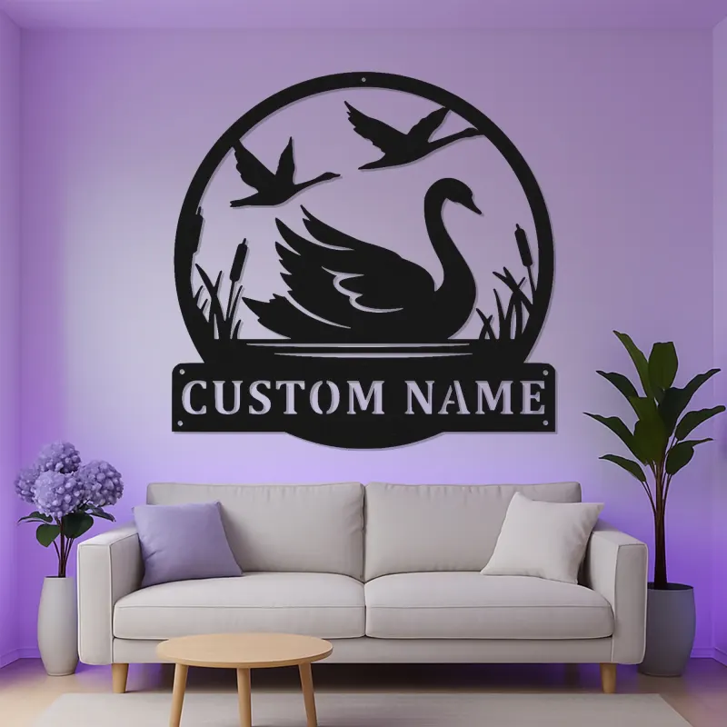 Cartel de Metal LED de Cisne Personalizado | Arte Mural de Escena de Estanque Personalizada | Regalo para Amantes de la Naturaleza y Decoración de Granja Moderna