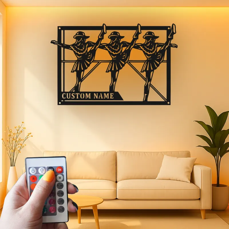 Personalisierte LED-Metall-Wandkunst mit Tänzer-Trio – Geschenk für Tanzliebhaber, Studio- oder Schlafzimmerdeko