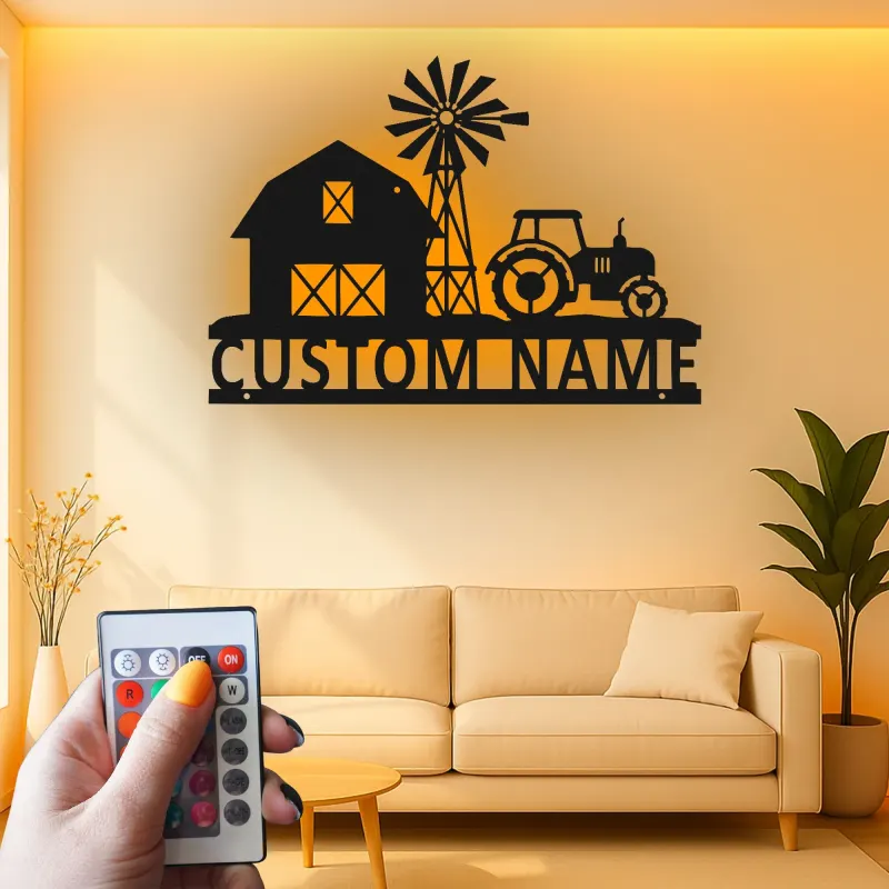 Cartel de Metal de Tractor Personalizado | Arte de Pared LED de Granja | Decoración Rústica de Establo para Hogares de Campo | Regalo para Granjeros