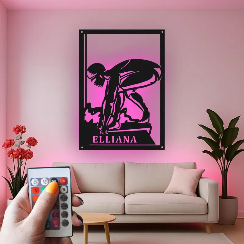 Cartel de metal LED de bloque de salida de nadador personalizado, regalo para atletas, decoración de sala de deportes
