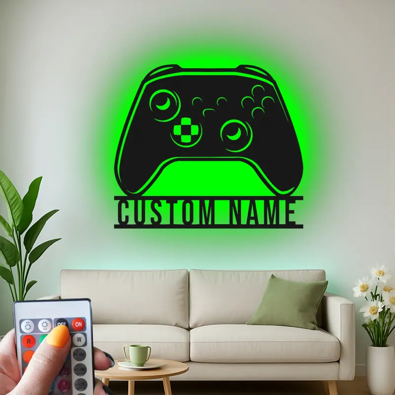 Personalisierte Gamer-Tag LED-Schild | Individuelle Spielcontroller Metall-Wandkunst | Videospiel Raum Dekoration für Teenager | RGB hinterleuchtetes Gaming-Setup