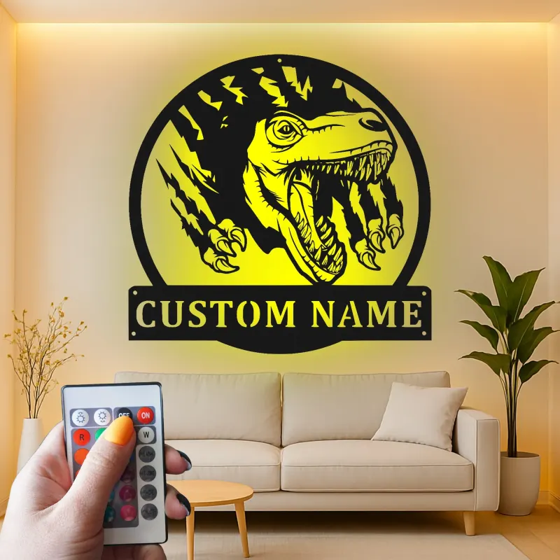 Décoration murale en métal personnalisée avec lumière LED en forme de dinosaure pour la chambre ou la salle de jeux des enfants 1