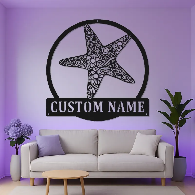 Personalized Starfish LED Sign | Custom Metal Wall Art | Coastal Beach House Decor & Nautical Business Logo