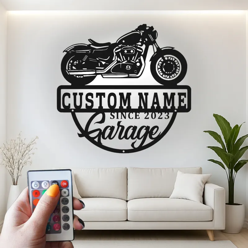 Cartel de metal LED personalizado para garaje de motocicletas, regalo para él, decoración para man cave o garaje 1