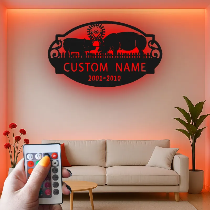 Cartel de metal LED de granja de cerdos personalizado Regalo para agricultores Decoración rústica de granero