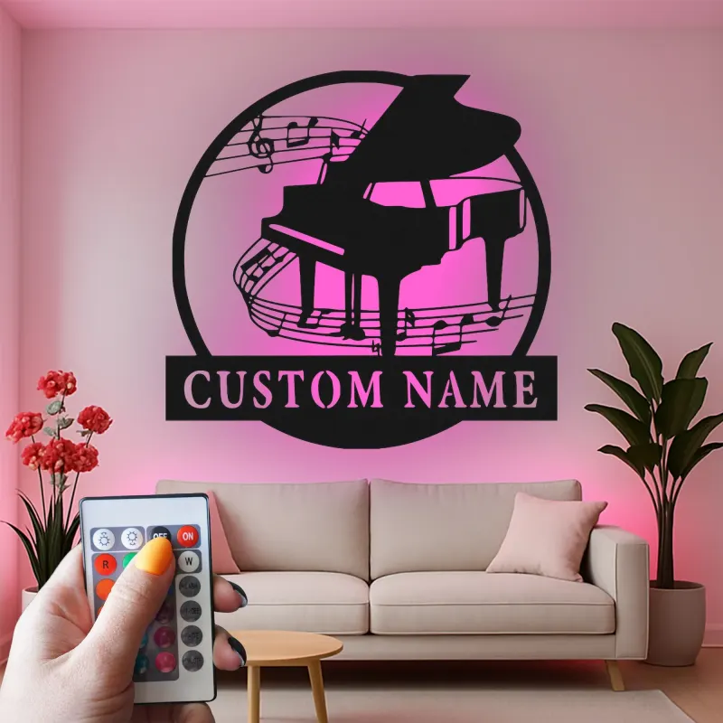 Custom Grand Piano Metal Wall Art | Personalized LED Music Notes Decor | Musician Gift for Living Room