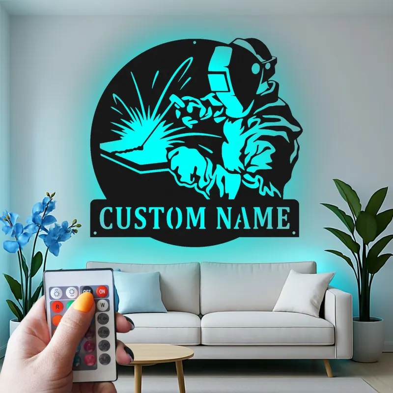 Personalisierte LED-Metall-Wandkunst für Schweißer – Geschenk für Schweißer, Garagen- oder Werkstattdekor