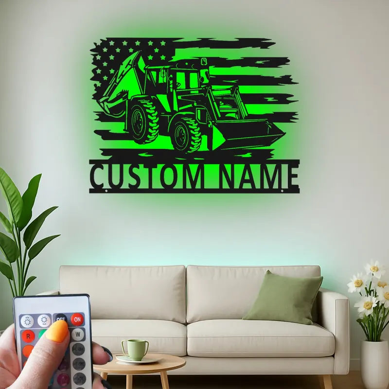 Insegna in metallo LED personalizzata a forma di trattore - Regalo per agricoltori - Decorazione per garage o man cave