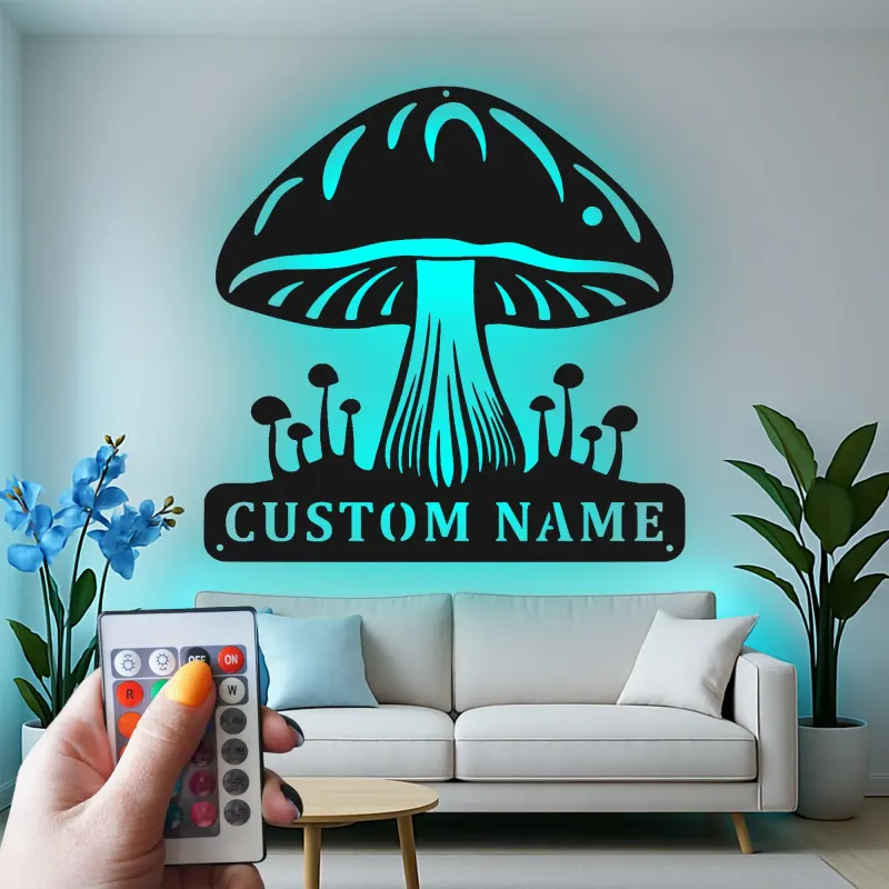 Individuelles Pilz-Metallschild | Personalisierte LED-Pilz-Wandkunst | Vintage-Naturfreunde-Geschenk für Studio- und Schlafzimmerdekoration