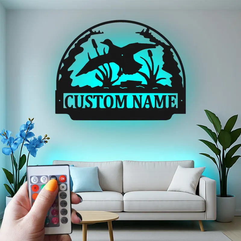 Custom Duck Hunting Scene Led Light Metal Wall Art Personalized Gift for Hunters Cabin or Lodge Decor