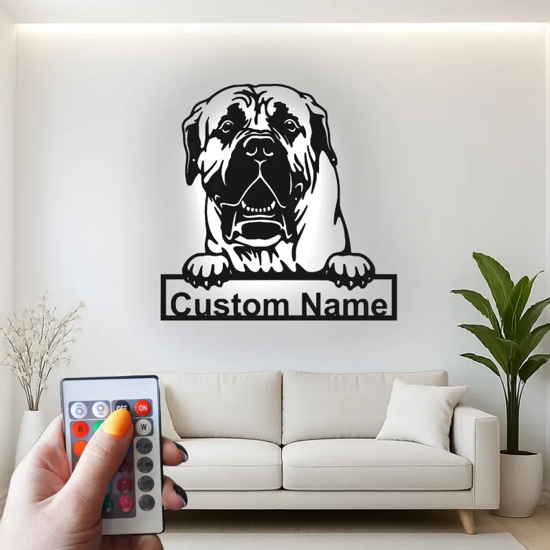 Insegna in metallo LED personalizzata per amanti dei cani Mastiff