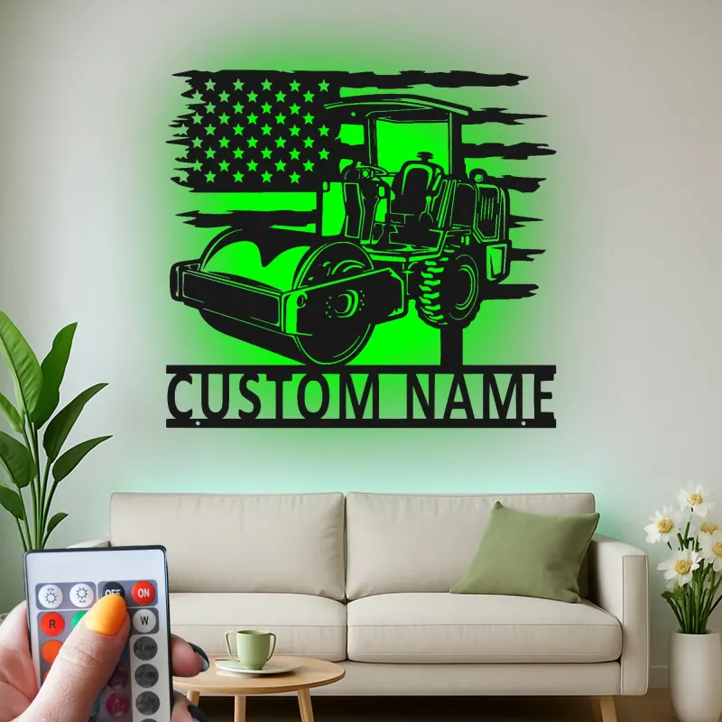 Panneau Métallique Routeur | Art Murale LED Personnalisée pour Contractant | Cadeau pour Opérateur de Machinerie Lourde | Décoration de Construction Personnalisée