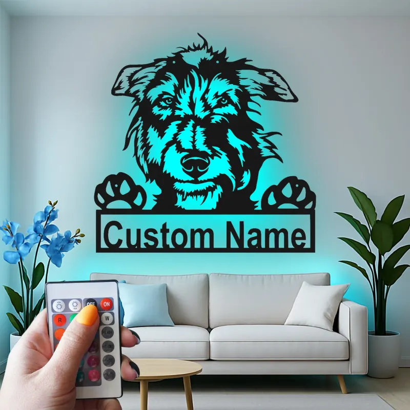 Custom Terrier Dog Led Light Metal Wall Art Personalized Pet Parent Gift Living Room Dog Decor