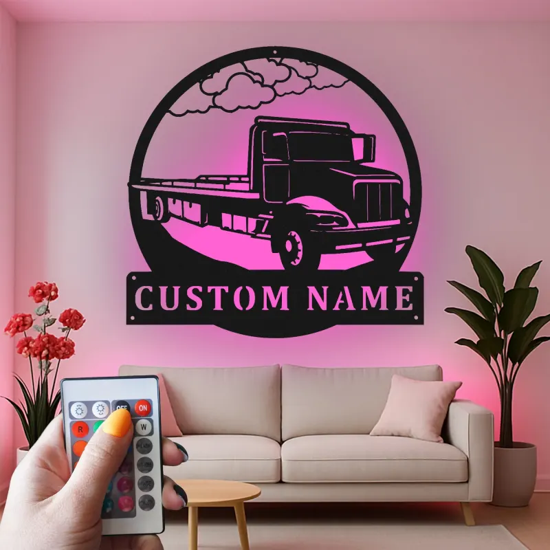 Cartel de metal LED personalizado de camión de plataforma regalo para conductores de camiones decoración de garaje u oficina