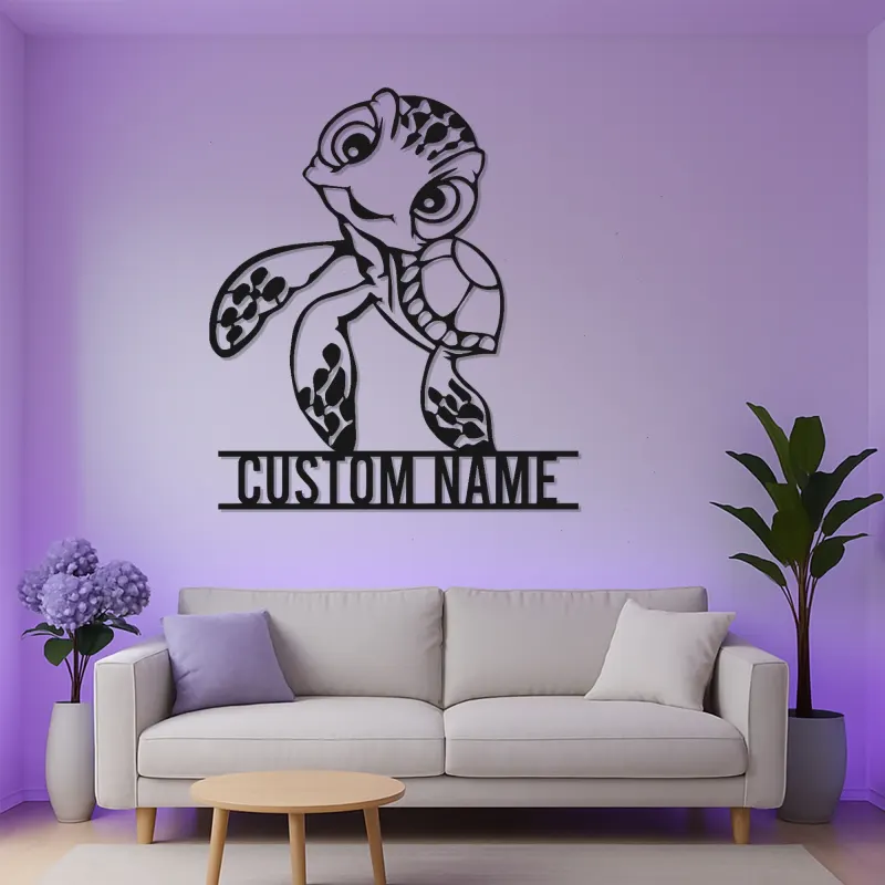 Custom Sea Turtle LED Sign | Metal Nursery Decor | Personalized Kids Room Light | Ocean Animal Wall Art