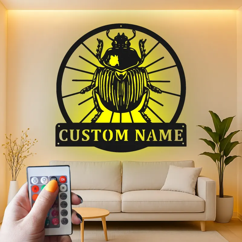 Custom Beetle Led Light Metal Wall Art Unique Gift for Entomologists Nature-Inspired Home Decor