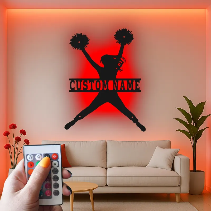 Insegna in metallo LED a silhouette di cheerleader personalizzata regalo per appassionati di cheer decorazione camera