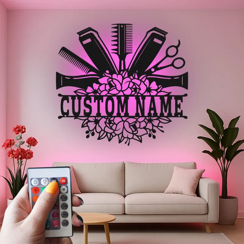 Custom Hair Stylist Led Light Metal Wall Art Personalized Salon Gift Hairdresser Decor for Salon Walls
