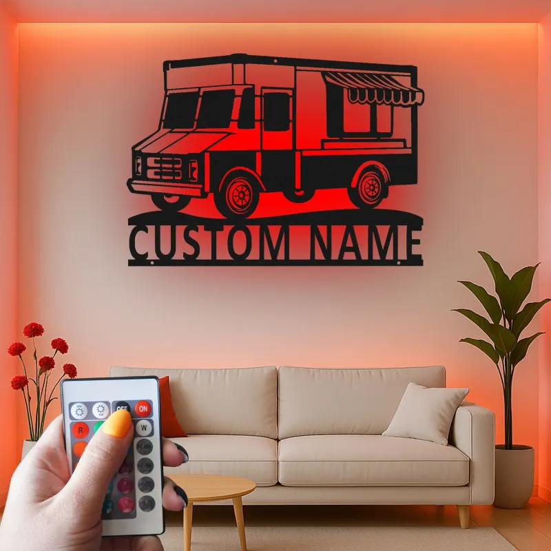 Personalized Food Truck Sign | Backlit LED Metal Wall Art | Custom Restaurant & Kitchen Decor | Chef Owner Gift