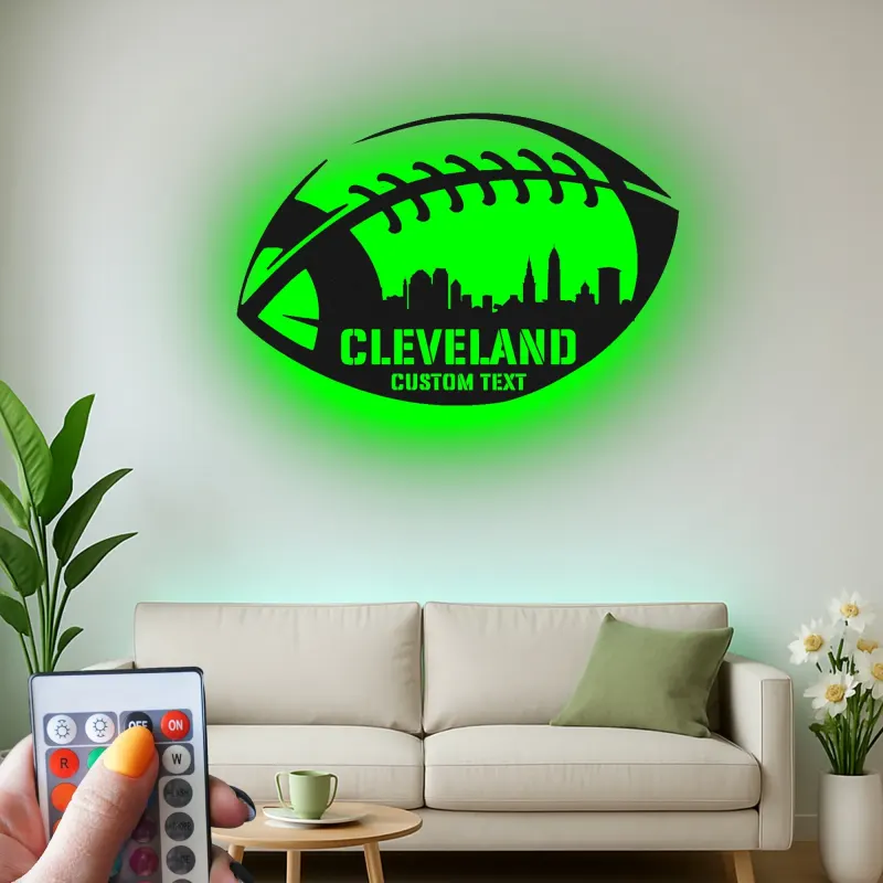 Personalized Football LED Sign | Custom City Skyline Metal Wall Art | Man Cave Decor & Gift for Fans