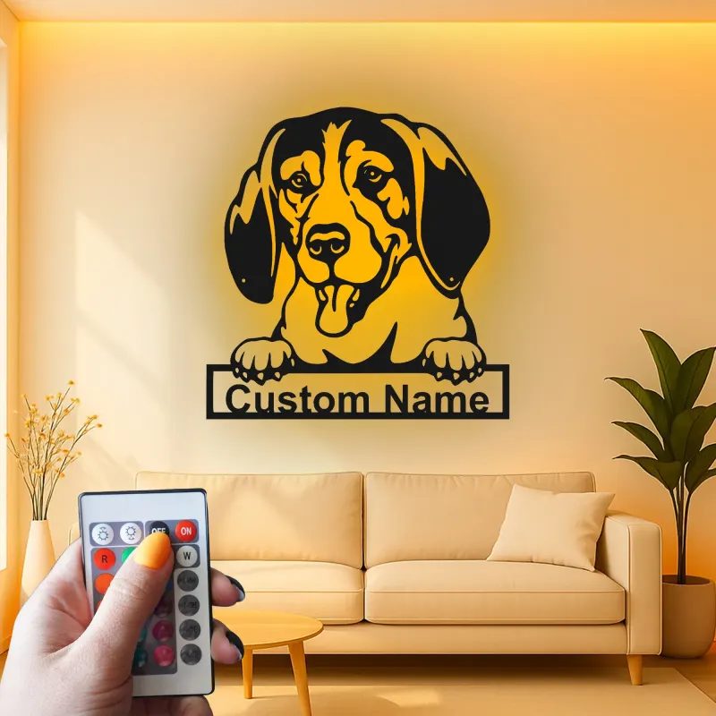 Cartel de metal LED personalizado con Beagle, regalo para amantes de los perros, decoración para sala de estar
