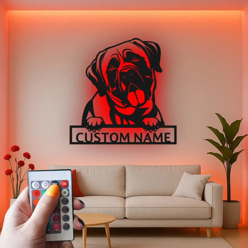 Décoration murale en métal personnalisée pour Mastiff avec rétroéclairage LED, cadeau pour amoureux des chiens, décoration pour salon 2