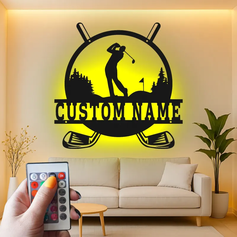 Personalized Golf Sign | LED Metal Wall Art for Man Cave Decor | Custom Name Golfer Gift | Golf Lover Wall Decor