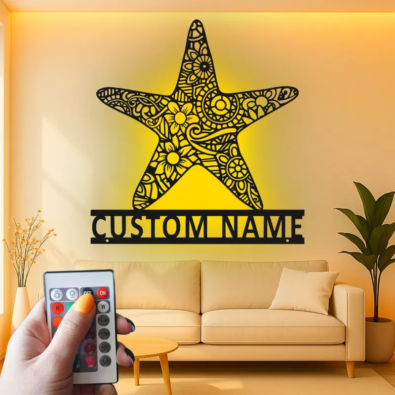 Personalized Starfish LED Sign | Custom Name Metal Wall Art | Ocean Inspired Decor for Beach House, Salon or Nursery