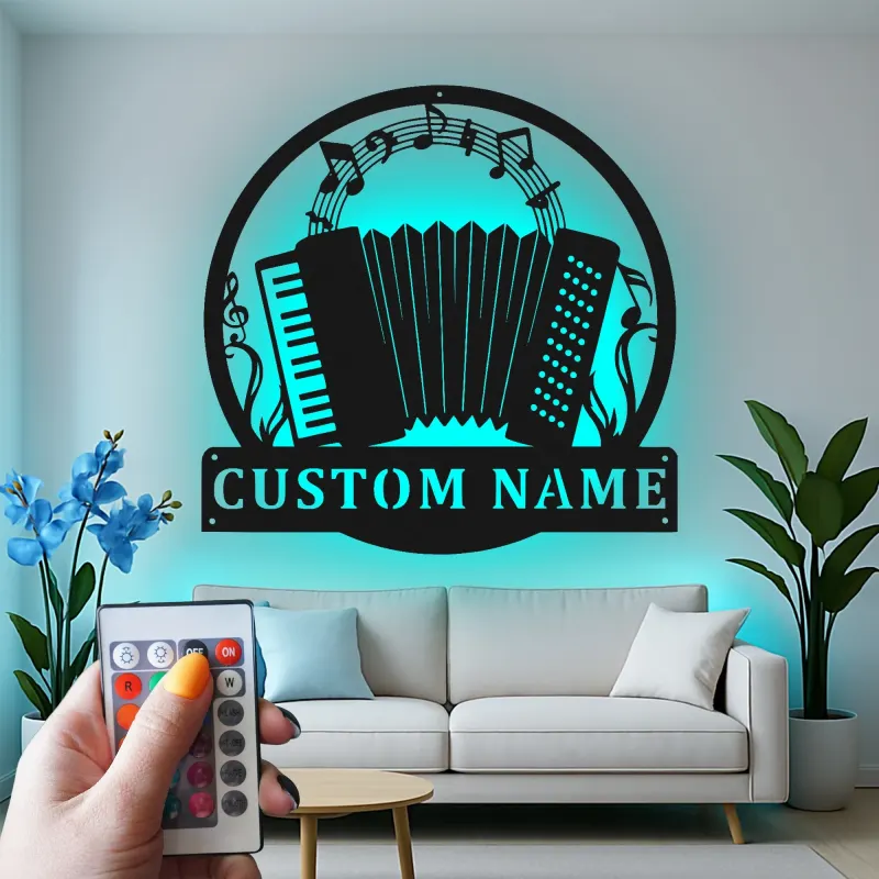 Custom Accordion Led Light Metal Wall Art Personalized Musician Gift Music Room Decor for Accordion Lovers