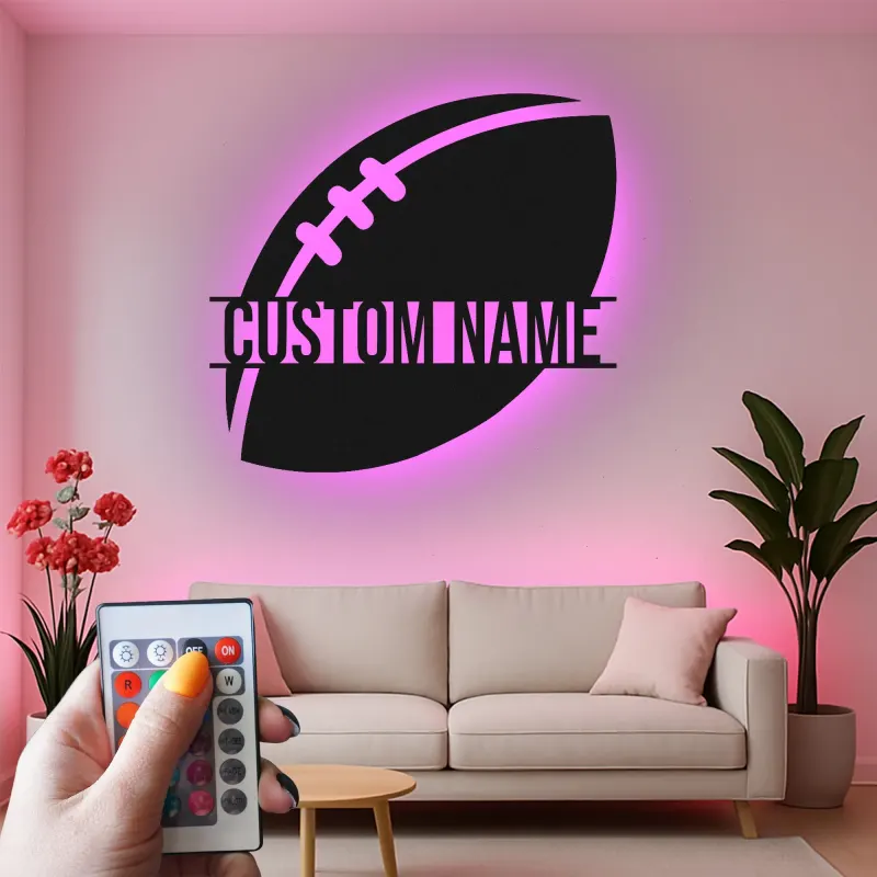 Custom Football LED Sign | Personalized Metal Wall Art | Game Room Decor & Sports Fan Gift | Teen Bedroom Light
