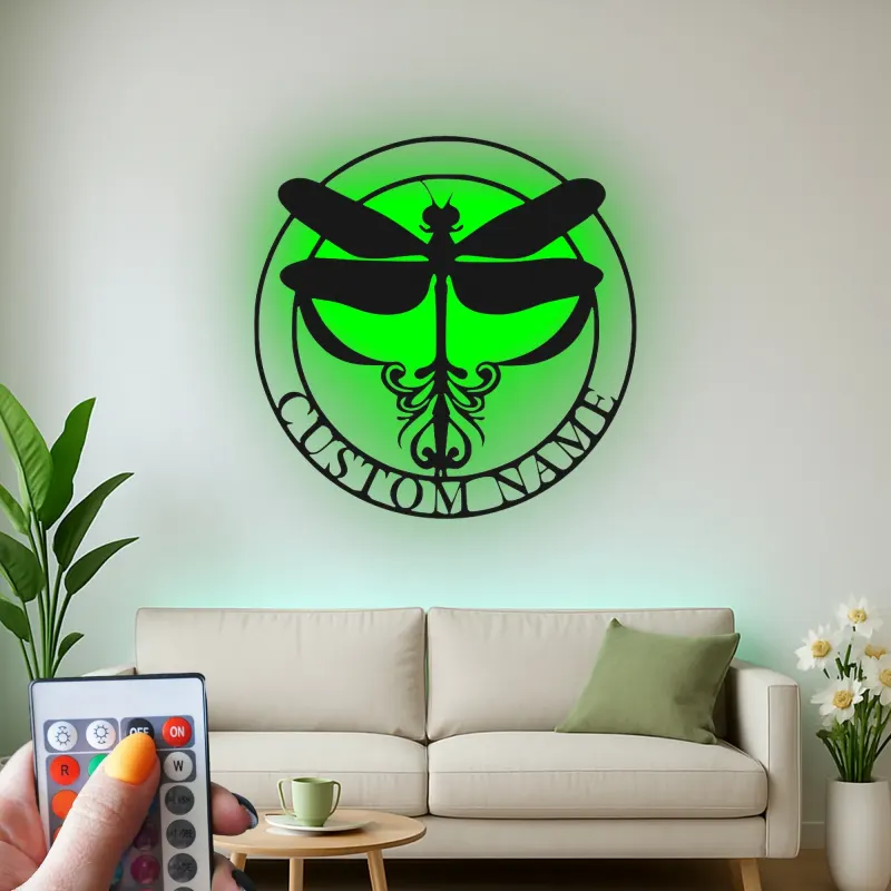 Cartel de metal personalizado con luz LED de libélula, regalo para amantes de la naturaleza, decoración para dormitorio o salón
