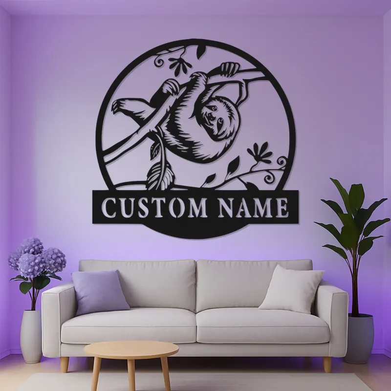 Personalized Sloth LED Sign | Custom Metal Name Wall Art for Nursery | Jungle Animal Decor | Kid's Room Light Gift