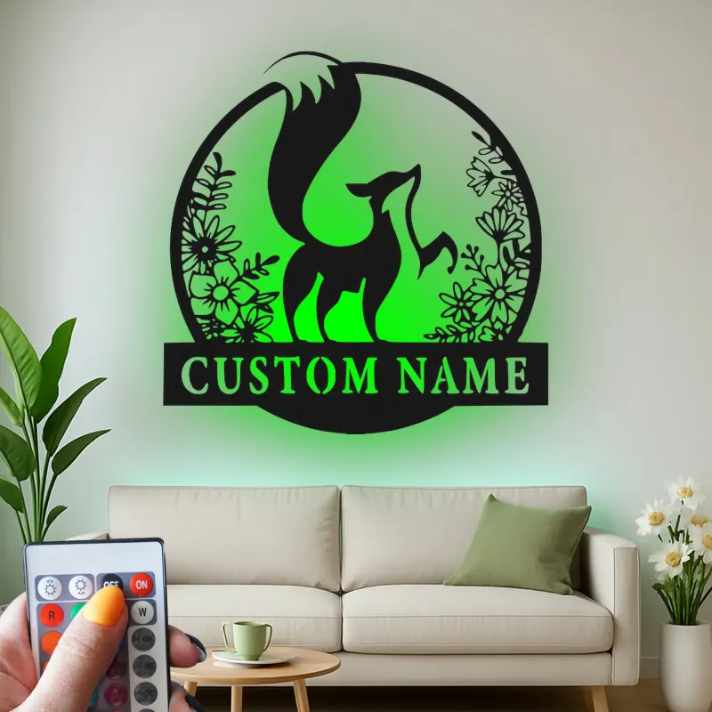 Panneau renard personnalisé avec LED | Décoration murale en métal sur mesure pour chambre de bébé | Décor animalier de la forêt | Cadeau pour amoureux de la nature