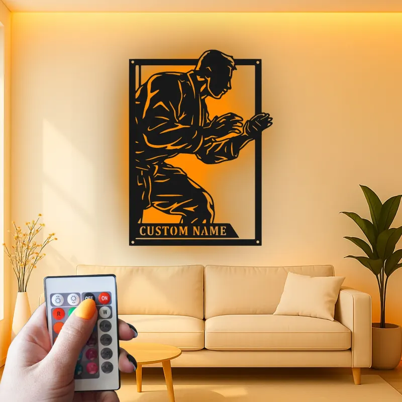 Insegna LED Personalizzata Arti Marziali | Arte Murale in Metallo Karate Personalizzata | Regalo per Combattente | Decorazione Dojo e Studio