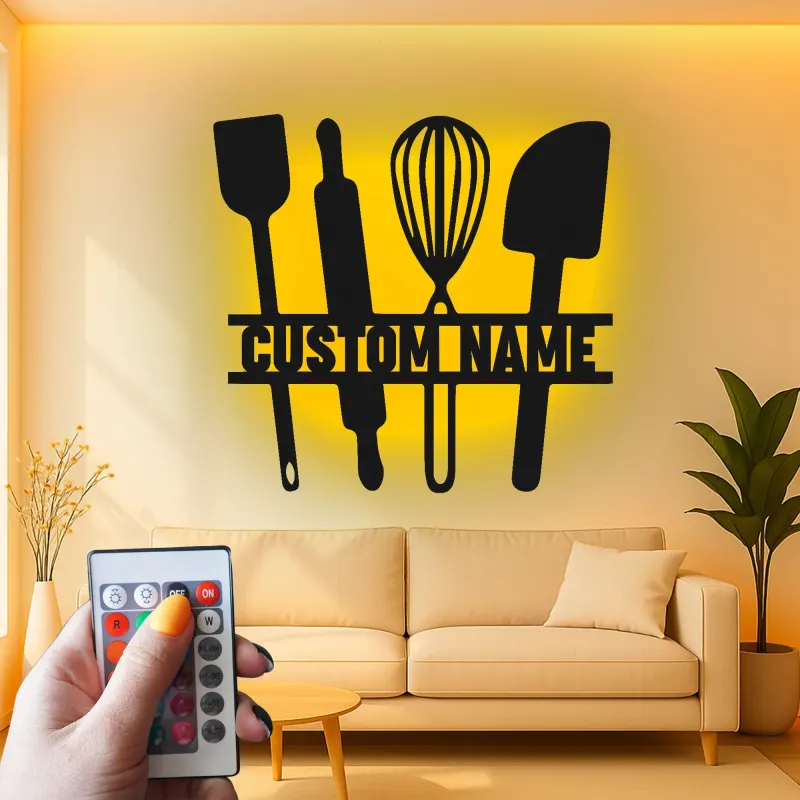 Custom Baking Utensils LED Metal Sign | Personalized Kitchen Decor | Baker Gift & Chef Wall Art