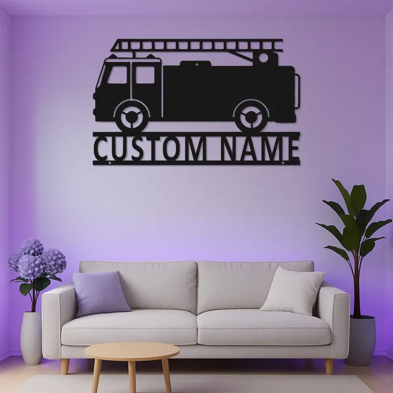 Personalized Fire Truck Metal Sign | LED Light Wall Art | Custom Firefighter Gift | Fire Station Decor