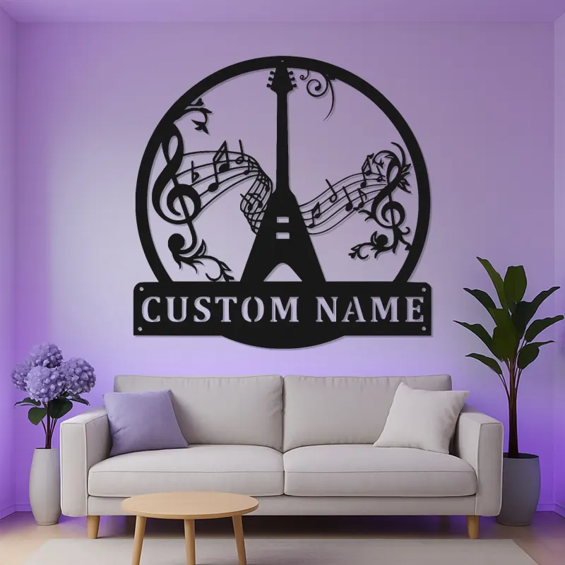 Insegna personalizzata a forma di chitarra con LED | Arte murale in metallo su misura | Decorazione per studio musicale | Regalo per musicisti e amanti della musica