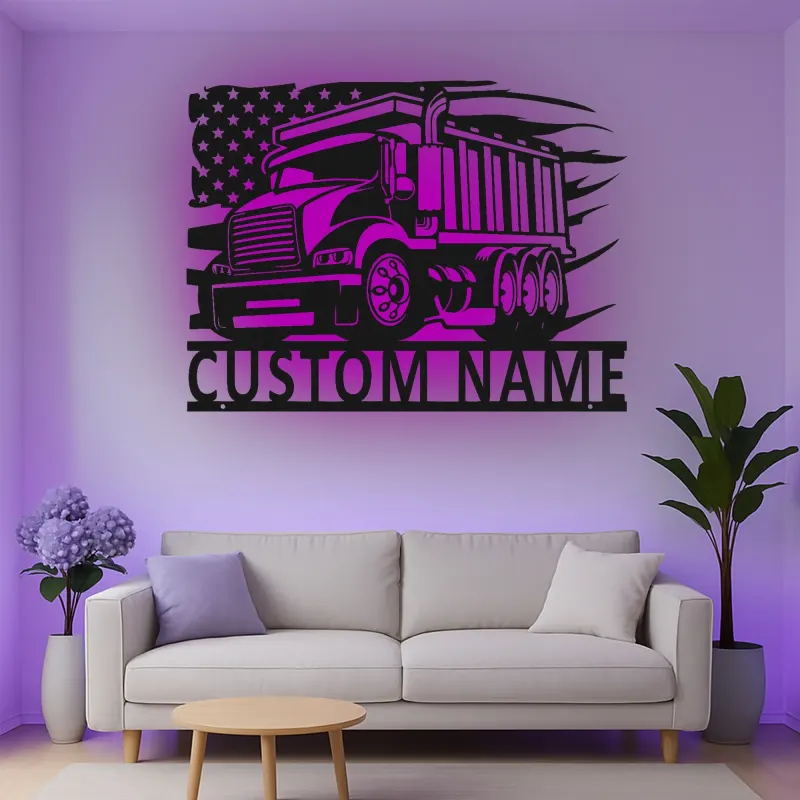 Cartel de metal LED de camión volquete personalizado, regalo para camioneros, decoración para garaje o cueva de hombre