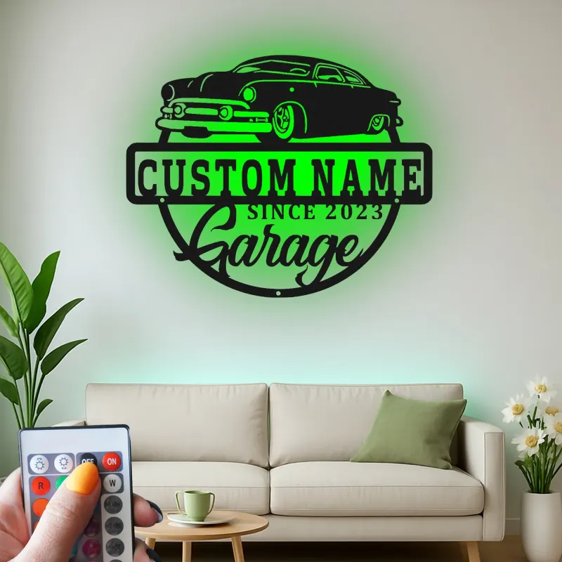 Personalisiertes LED-Garagenschild | Individuelle Metall-Wandkunst für klassische Autos | Vintage-Auto-Dekor | Geschenk für Ihn